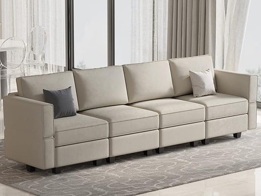 Belffin Modular Sofa Couch with Storage Seats Sectional Sofa Velvet Sofas for Living Room Grey