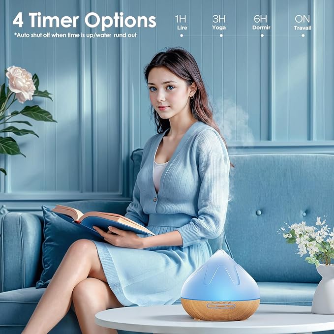 500ML Essential Oil Diffuser: Aroma Diffuser with Remote Control for Hotel Spa Yoga Room - Humidifier with 14 Colors LED Night Light for Bedroom Home Relaxation-Light Brown