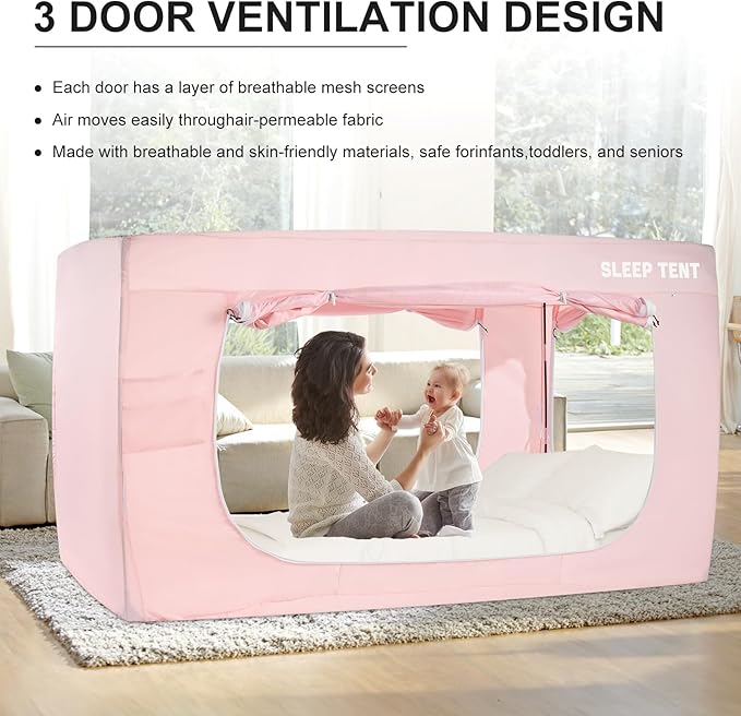 Bed Tent Bunk Twin Bed Canopy Dream Tents for Indoor Portable Blackout Tents Privacy Space Warm Breathable Sleeping Tents for Kids and Adult(Pink,Mattress Not Included) Reducing Light