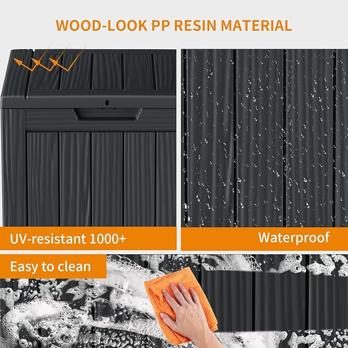 28 Gallon Deck Box Large Outdoor Storage for Patio Furniture,Outdoor Cushions,Garden Tools and Pool Supplies,Waterproof,Resin,Lockable(Black)