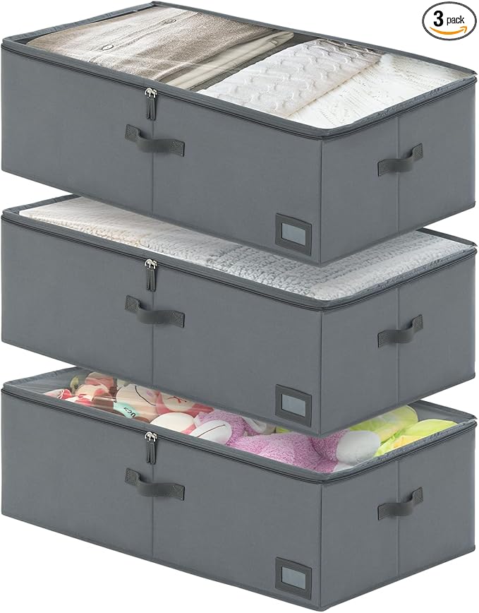 10-Inch Under Bed Organizer, Large Under Bed Storage Container, Underbed Storage Box for Seasonal Clothing, Sweaters, Shoes, Blankets, Wrapping Paper, Sheets & Toys, Yarn 33" L×17" W×10" H