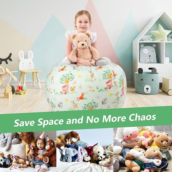 Bean Bag Chair for Kids Stuffed Animal Storage Beanbag Chairs,Toddler Toy Storage Organizer for Girls and Boys,Large 32'' Cover Only（No Filling