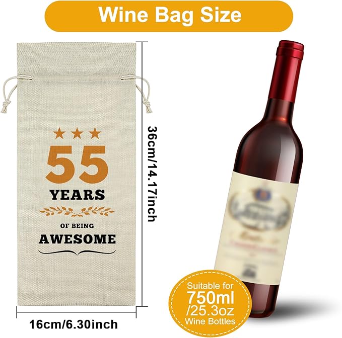 55th Birthday Gifts for Women Men Wine Bag 55 Year Old Birthday Gifts for Her Him 55 Year Work Anniversary Decorations Wine Bottle Decoration Bag Born in 1969 Wine Accessories Gifts for Wine Lovers