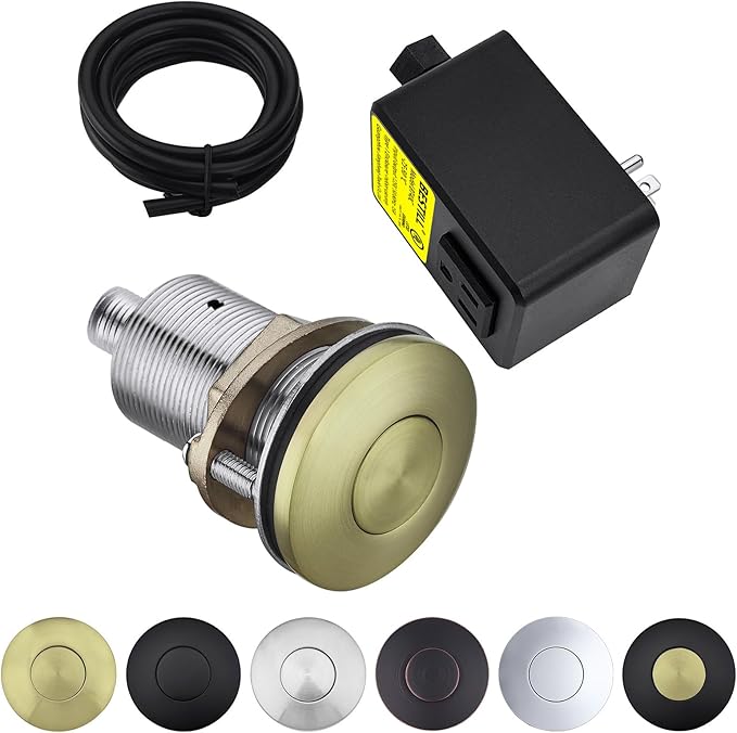 BESTILL Garbage Disposal Air Switch Kit - UL Listed, Brass 2.95" Short Sink Top On/Off Switch Button for Food Waste Disposer, Brushed Gold, Compatible with all Garbage Disposals