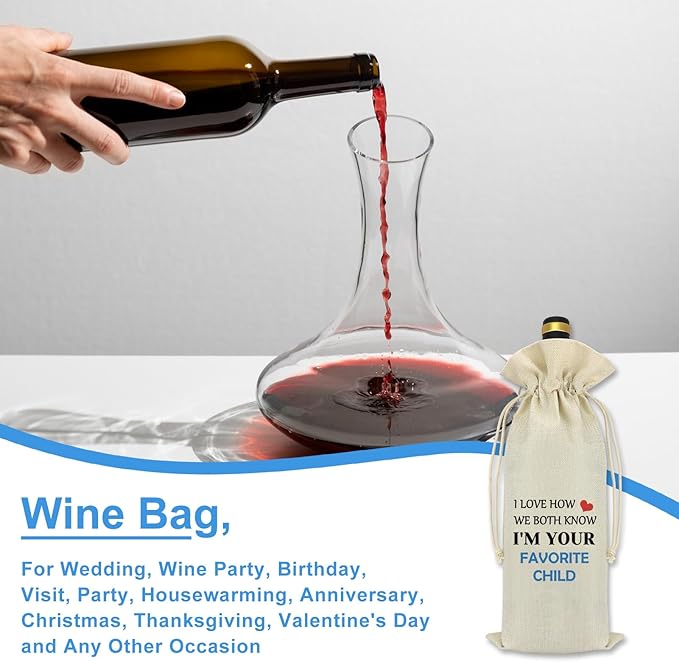 Best Gifts for Dad from Kids Gifts for Mom from Daughter Son Wine Bag Birthday Gifts for Dad Grandpa Thanksgiving Mothers Day Gifts for Mom Grandma Funny Gag Gift Ideas Drawstring Wine Bottle Bag