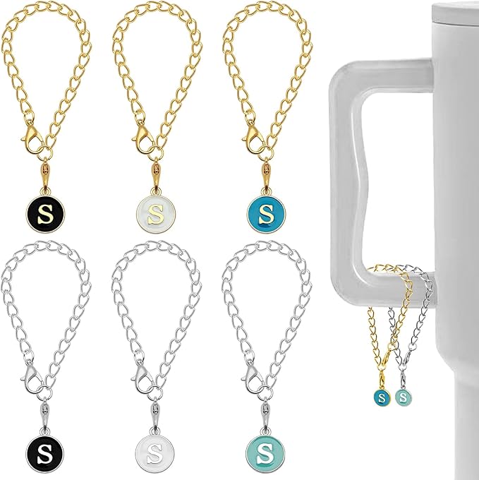 6PCS Letter Charm Accessories for Stanley Cup, Name ID Letter Handle Charm for Stanley Handle Identification Letter Pendant Handle Decoration for Stanley Tumbler Charms (Letter S)