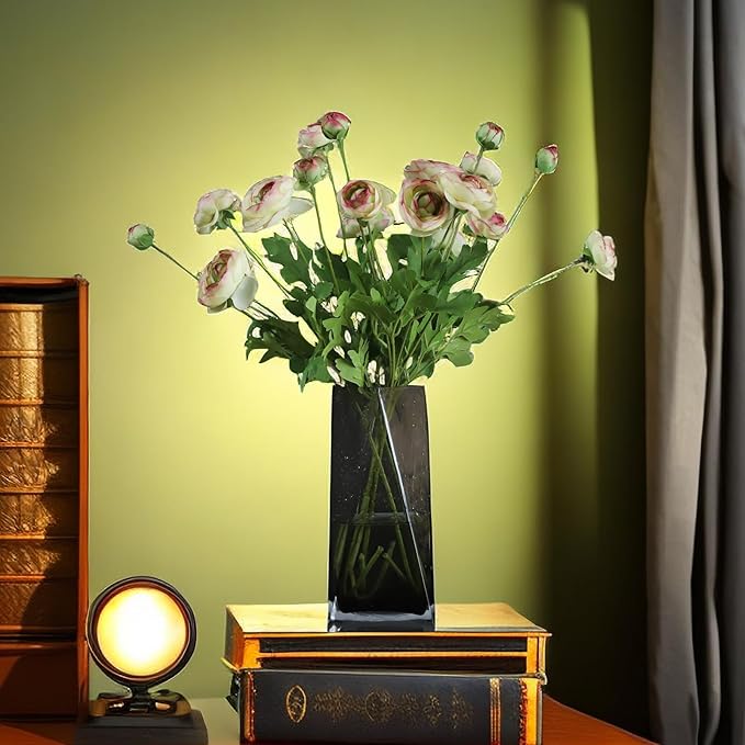 Artificial Silk Flowers Persian Buttercup Bicolor Ranunculus Flower 5 Pcs,Suitable for core Decoration,Wedding Floral Creation,Flower Arrangement DIY Project,Interior Decor（Green）