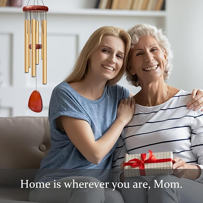 28" Wind Chime for Mothers Day, Decorative Wind Chimes for Outside, Memorial Windchimes Remembrance Gift for Women Mom Grandma, Metal Wind Chimes Outdoor Decor for Garden Patio Zen(Gold)