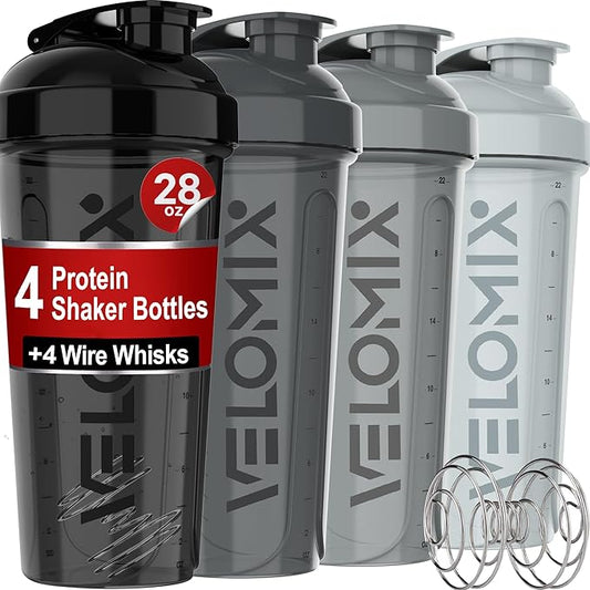 '-4 PACK- 28 oz Protein Shaker Bottle for Protein Mixes - 4x Wire Whisk | Leak Proof Shaker Cups for Protein Shakes | Protein Shaker Bottle Pack | Protein Shake Cup