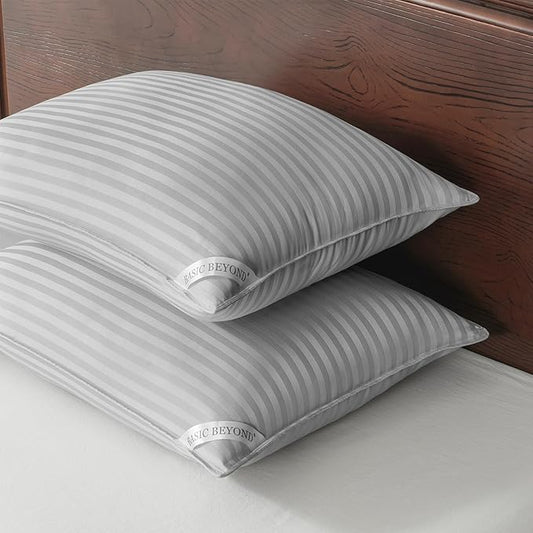Basic Beyond Standard Size Pillows - Down Alternative Pillows for Sleeping, Soft Pillows Standard Size Set of 2 for Back, Stomach or Side Sleepers, Silver, 20x26 Inches
