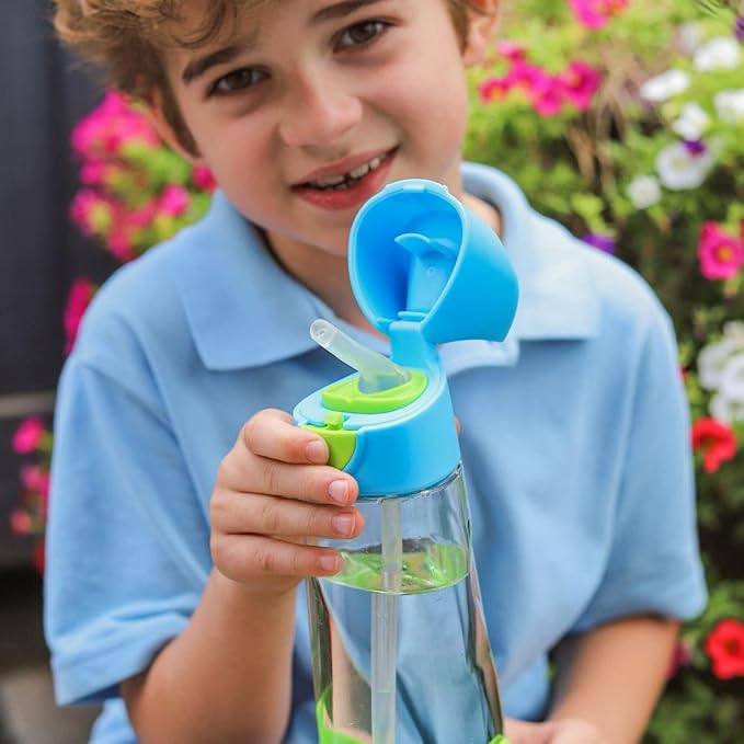 b.box 15oz Tritan Straw Bottle: Kids Water Bottle for Toddlers & Up. Spill Proof, Leak Proof, BPA Free. Great for School/Daycare or Next Step after Sippy Cups (Lilac Pop)