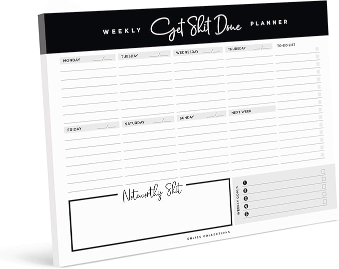 Bliss Collections Weekly Planning Pad, To Do List Notebook - Undated Tear-Off Sheets Notepad - Work Calendar, Organizer, Scheduler for Goals, Tasks - Get Stuff Done, 8.5" x 11", 50 Sheets