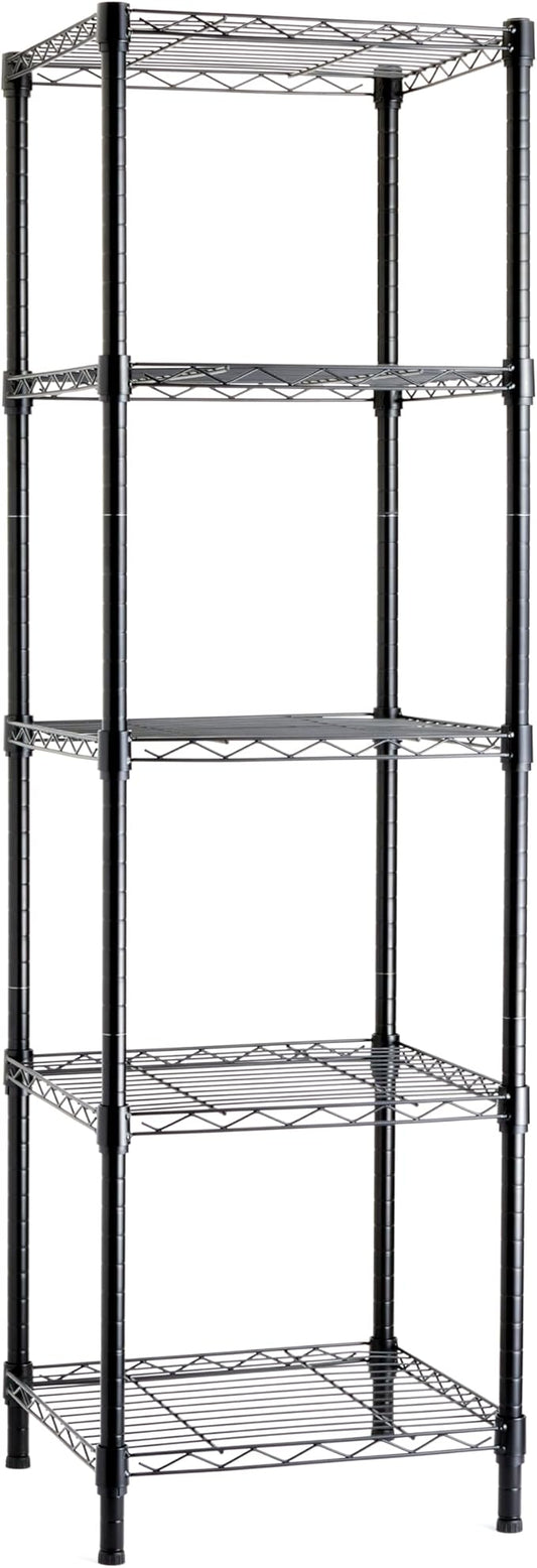 Amazon Basics 5-Shelf Tower Adjustable Storage Shelving Unit, Black, 16 D x 16 W x 54 H in