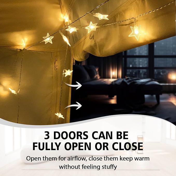 Bed Tent Bed Canopy Full Size for Adult and Kids - Portable Sleeping Tents Indoor Dream Tents 70% Blackout with String Light 3 Doors Breathable Privacy Space Tents