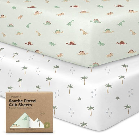 2-Pack Organic Crib Sheets for Boys, Girls - Jersey Fitted Crib Sheet, Baby Crib Sheets Neutral, Crib Mattress Sheet, Cotton Crib Sheets, Breathable Crib Sheet, Baby Mattress Sheets (Roarsome)