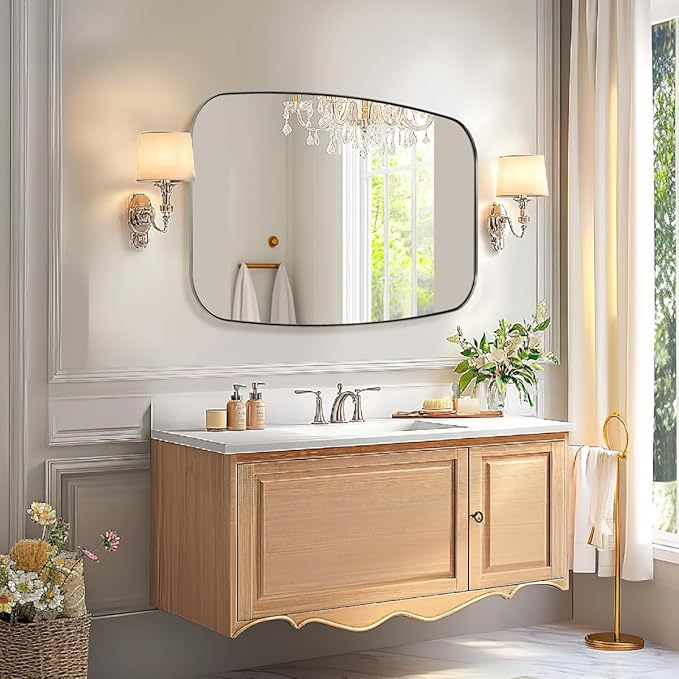 ANDY STAR Brushed Nickel Bathroom Mirror, 30x40” Oblong Mirror with Stainless Steel Metal Frame, Silver Oval Vanity Mirror for Over Sink, Modern Anti Rust Wall Mounted