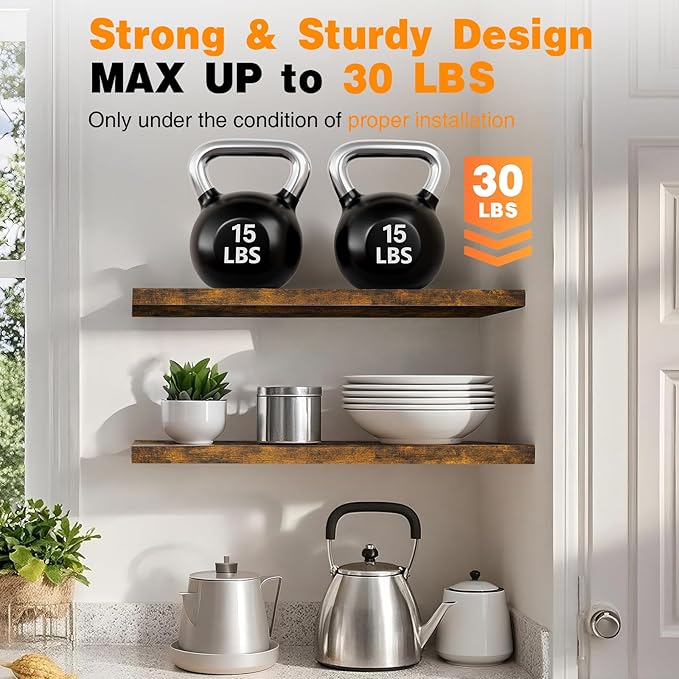 BAYKA Floating Shelves, 48 inches Long Wall Mounted Rustic Wood Shelves for Bathroom, Bedroom, Living Room, Kitchen, Office, Hanging Shelf for Books/Storage/Decor(Rustic Brown,Set of 2)