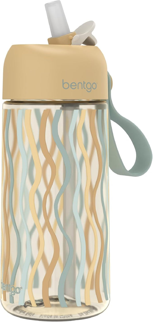 Bentgo Kids Water Bottle (Whimsy & Wonder Collection) - Leak-Proof Durable Tritan 15 oz. Cup for Kids/Toddlers 3+; Flip-Up Safe-Sip Straw for School, Sports, Daycare, Camp & More (Wavy)
