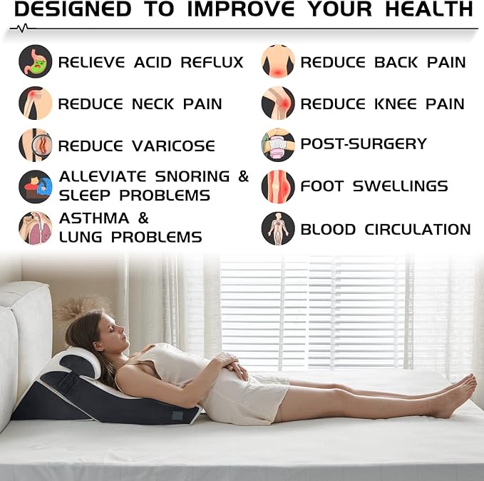 3PCS Qirroboni Orthopedic Bed Wedge Pillow Set, Adjustable Pillows for Neck, Back and Leg Pain Relief Comfortable & Post Surgery Foam - Heartburn, Anti Snoring, Acid Reflux GERD Sleeping Charcoal Grey