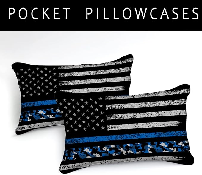 Bedbay American Flag Comforter Set Queen Teen Boys Military Bedding 4Pcs Camouflage Bedding Full Size Flag Camo Comforter Set Soft Lightweight Army Comforter Duvet Insert for All Season(Blue,Queen)