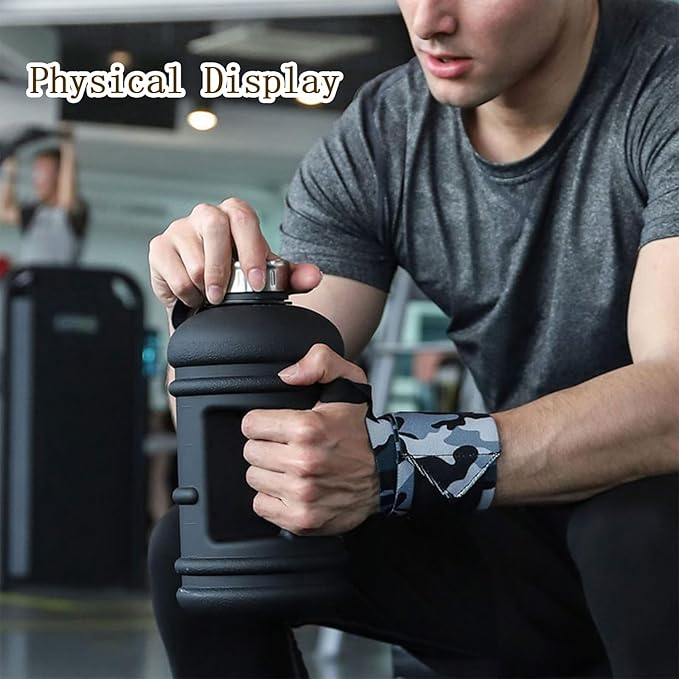 2.2L Half Gallon Water Bottle, 73 OZ Large Water Jug BPA Free PETG Plastic Reusable Drink Container with Handle, Wide Mouth Leak proof Big Sports Jug for Gym Fitness Hiking Outdoor (Black)