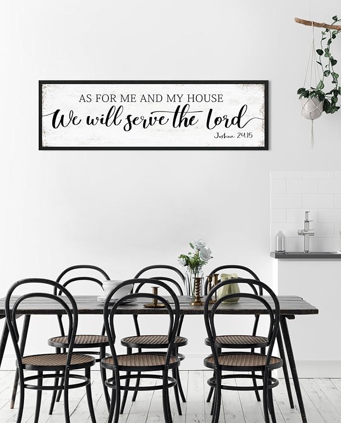 As for Me and My House We Will Serve the Lord Sign: Rustic Family Bedroom Signs Wall Decor Above Bed,Framed Country Wall Plaque Hanging Farmhouse Bible Verse Sign Christian Art Gifts 12" x 40"