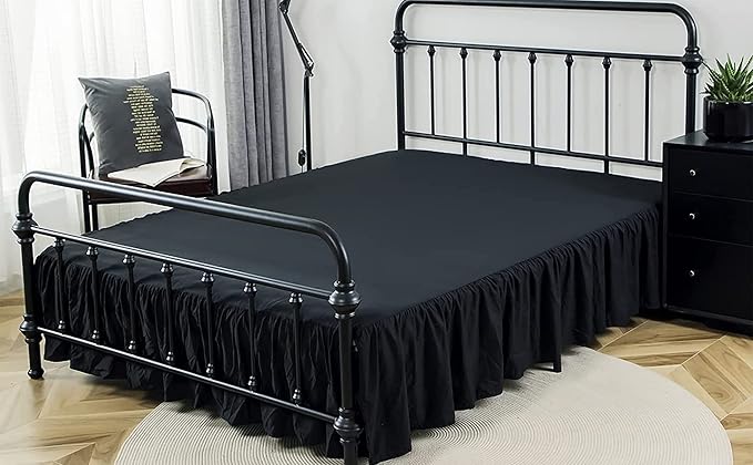 Bed Skirt Ruffled Bed Skirt with Split Corners, 18 Inch Drop Dust Ruffle Bed Skirt with Platform, Black,Full Size