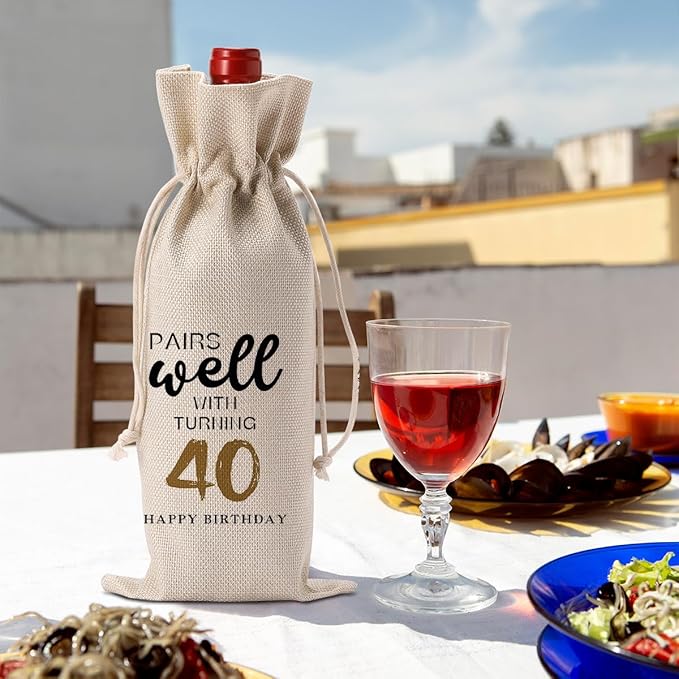 40th Birthday Gifts Women Men, 40 Year Old Birthday Gifts for Women Mom Dad Wine Gift Bag, Wine Accessories Gifts Anniversary 40th Birthday Decorations Wine Bag Wine Bags for Wine Bottles Gifts