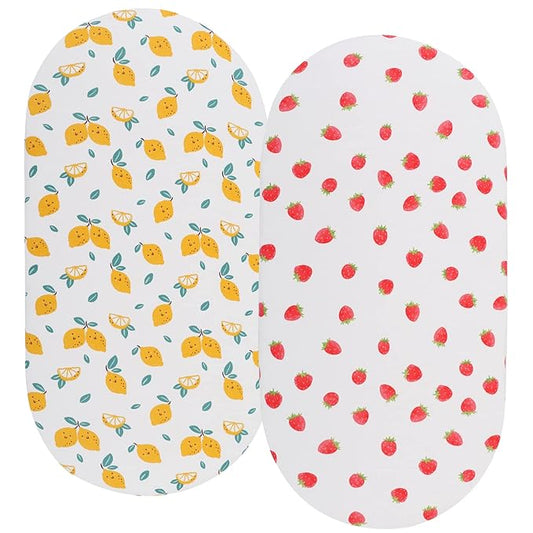 Bassinet Sheets Compatible with Graco Pack ‘n-Play Dome LX Bassinet (not Playard), 2 Pack, 100% Jersey Knit Cotton 190GSM, Ultra Soft Breathable, Lemon and Strawberry