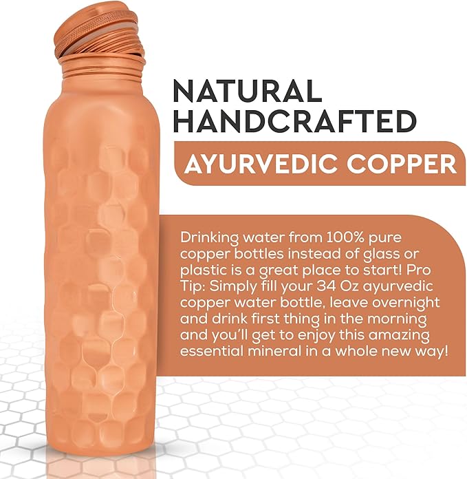 Blue Roses Copper Water Bottle, Copper Vessel For Drinking Water, Lab-Tested & Leak-Proof, Diamond Cut,1 litre