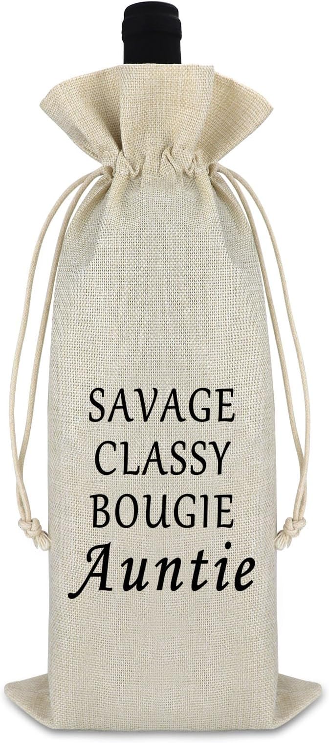 Aunt Gift Birthday Gift for Aunt Wine Bag from Niece Nephew Mother's Day Christmas Gift for Aunt Sister Reusable Cotton Burlap Wine Bags Thank You Godmother Gift for Special Aunt Wine Bottle Cover