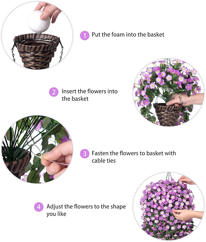 Artificial Fake Hanging Flowers with Basket for Outdoor Decoration,UV Resistant Faux Silk Light Fuchsia and Fuchsia Orchid Flowers Vines in Planter Realistic Hanging Baskets for Home Porch Garden