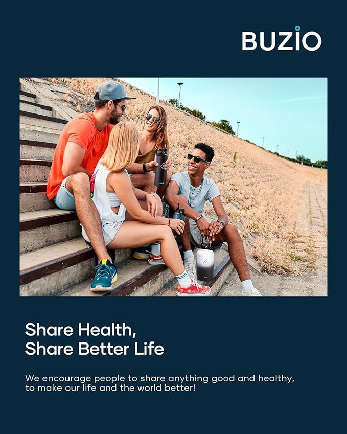 BUZIO 64oz Insulated Water Bottle with Straw Lid and Flex Cap, Stainless Steel Powder-Coat Water Flask, Keep Beverage Cold for 48 Hrs Hot for 24 Hrs Simple Thermo Canteen Mug, White and Black