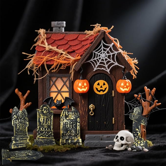 20Pcs Halloween Mini Tombstones Figurines, Plastic Miniature Tombstones Set Mini Gravestones Halloween Decorations for Miniature Graveyard Scene Haunted House DIY Crafts