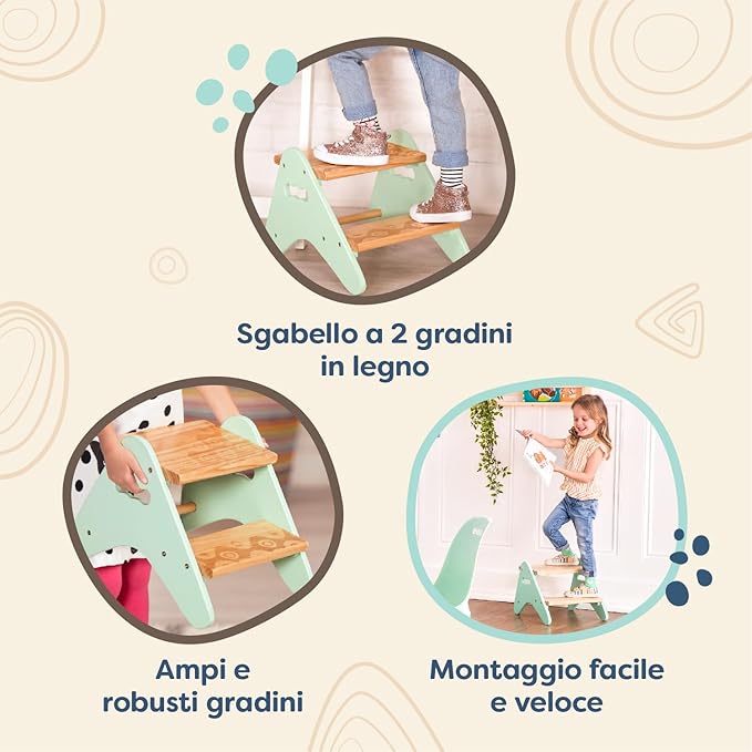 B. toys- B. spaces- B. spaces by Battat – Kids Wooden Two Step Stool – Peek-A-Boost – Mint & Wood- 2 Years +