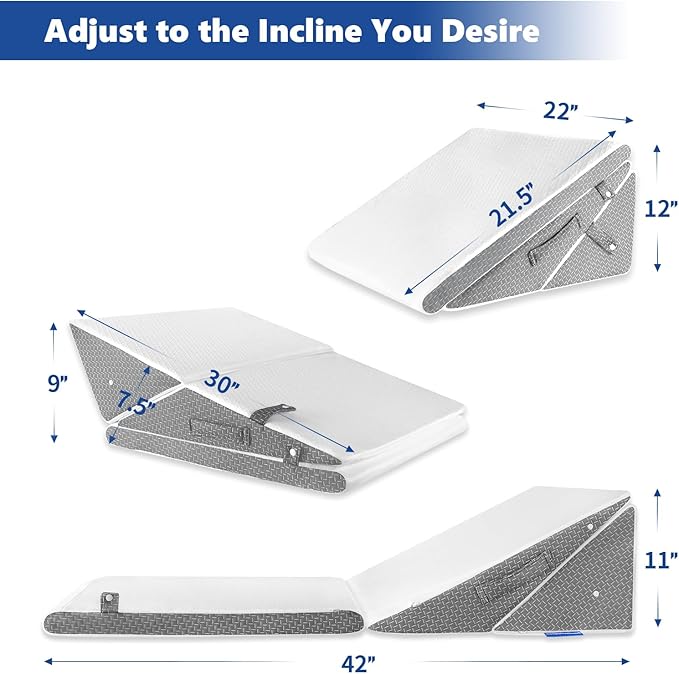 Bed Wedge Pillow for Sleeping, 7.5 & 9 & 11 & 12 Inch Adjustable Memory Foam Triangle Wedge Pillow Post Surgery for Back, Legs and Knee Support, Acid Reflux, Gerd, Heartburn and Snoring