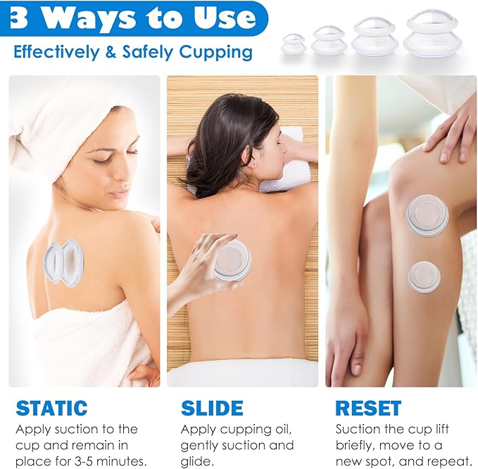 4 Pcs Cupping Therapy Professional Silicone Cupping Set,Suitable for Body Massage/Deep Myofascial Release/Pain Relief/Muscle Relaxation & More (Clear,4pcs)