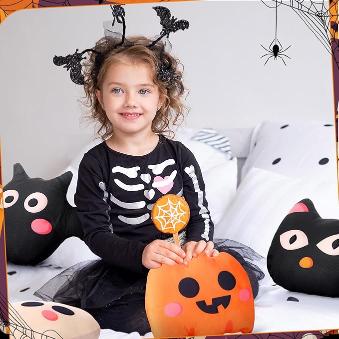 4 Pcs Halloween Plush Pillow Cat Pumpkin Bat Ghost Shaped Plush Pillow Halloween Cushion Creative Holiday Pillow Case Farmhouse Decor for Sofa Bed Couch Halloween Holiday Party Gift