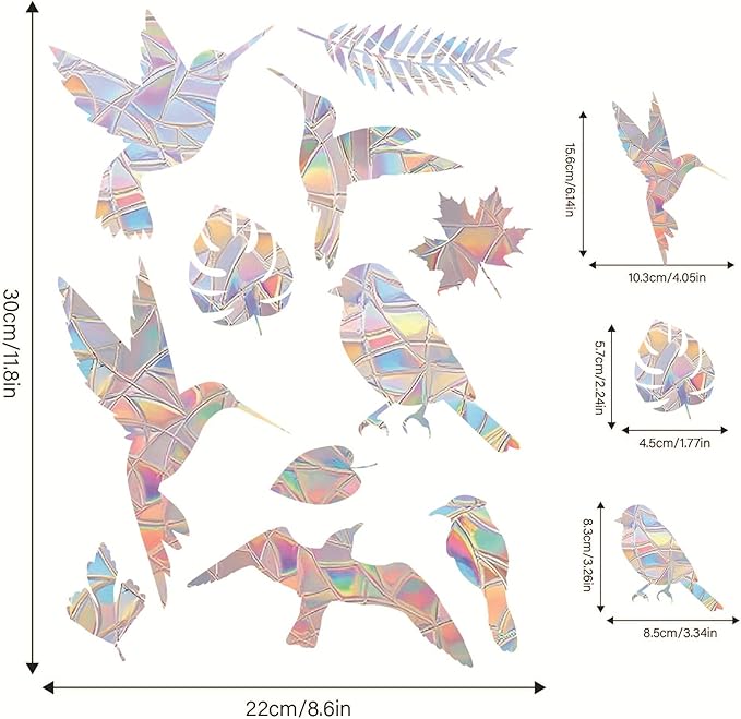 22 Pieces Anti Collision Window Decals for Bird Strikes Colorful Glass Sticker Bird Leaf Window Decals No Glue Required Electrostatic Sticker