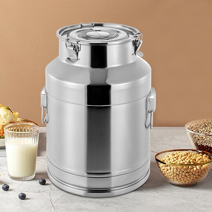 304 Food-Grade Stainless Steel Ice Bucket with Lid, 28L/7.4Gallon Good Sealing Storage Canister Milk Bucket Milk Can for Coffee, Tea, Water, Milk, Soup
