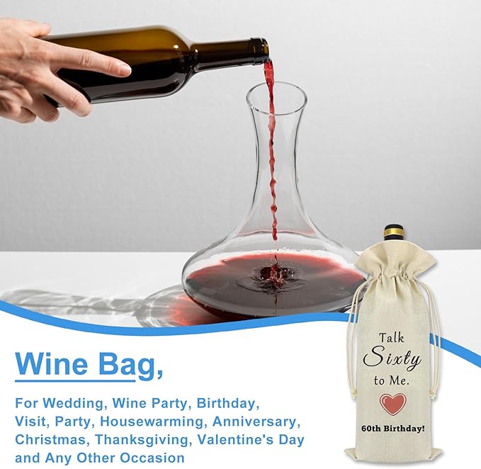 60th Birthday Gift 60th Gifts Wine Bag for Women Men 60 Years Old Birthday Party Decoration Wine Bottle Bag Happy 60th Birthday Gifts for Grandmother Grandpa Wife Husband Aunt Friend Retirement Gift