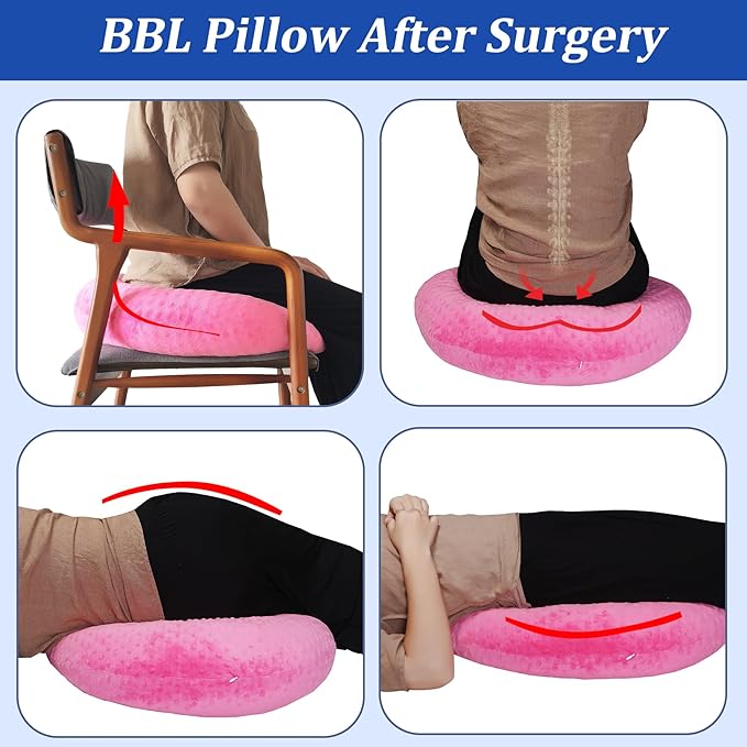 BBL Pillow After Surgery for Butt Sleeping, Brazilian Butt Lift Pillow Post Surgery Recovery for Sitting Sleeping Driving Donut Pillow for Woman Lumbar Back Cushion Seat Foam (Pink Dot)