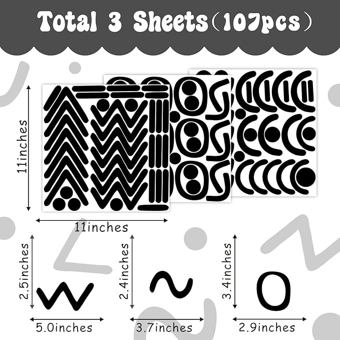 Black Line Wall Decals Vinyl Lines Wall Decals Peel and Stick Wall Stickers Vintage Abstract Geometric Wall Decals Modern Wall Stickers for Bedroom Living Room Decor