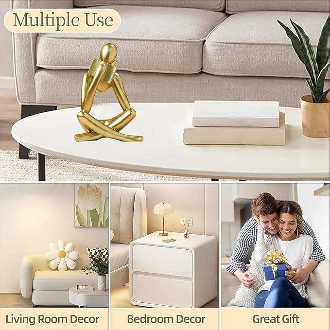 Bookshelf Decor Thinker Statue - Abstract Style Thinker Sculptures Modern Aesthetic Figurine Decoration Statues for Home Decor-Right Thinking-Gold