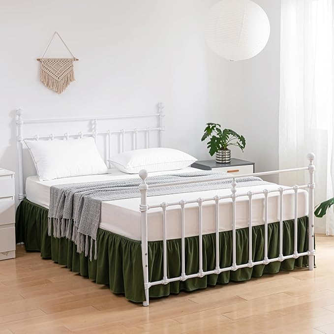 Bed Skirt Full Size Ruffled Bed Skirts with Split Corners, 16 Inch Drop Dust Ruffle Bed Skirt with Platform, Green, Full - 16" Drop