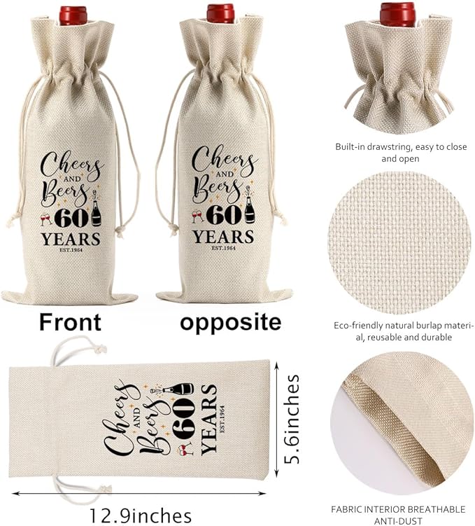 60th Birthday Decorations for Her Women Him, 60th Birthday Gifts for Her Wine Bag, 60 Years Old Birthday Wine Gifts Bag, Sixty Birthday Gifts for Women Her Sister Friends Wine Gift Bag