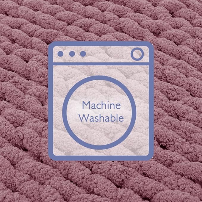 Bigacogo Chunky Knit Throw Blanket for Couch, 40x60 inches, 100% Hand Knitted with Thick Jumbo Chenille Yarn, Cozy Soft Large Rope Knot Cable Crochet Blankets for Sofa Bed Living Room, Burnt Rose