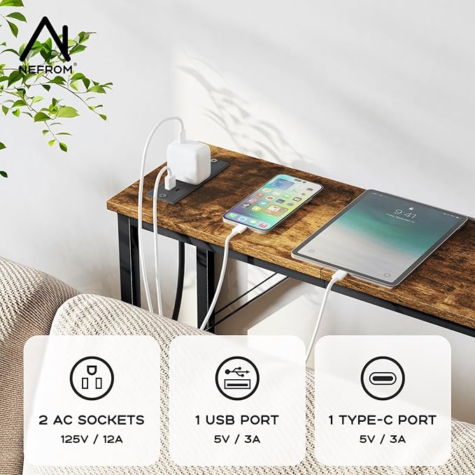 47.2'' Console Table, Skinny Entryway Table with Fast-Charging Station, Narrow Long Sofa Table, Behind Slim Couch Table for Entrance, Hallway, Living Room Decor ST-BR120-1