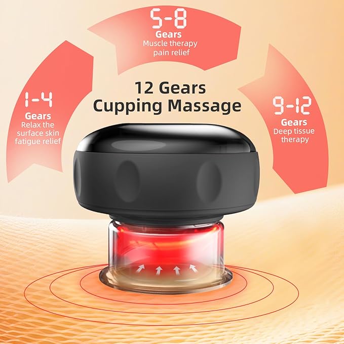 5-in-1 Smart Dynamic Cupping Therapy Set, Smart Cupping Therapy Massager, 12 Levels of Suction Strength and Temperature Control for Targeted Pain Relief, Knots, Aches, Portable Cupping Kit