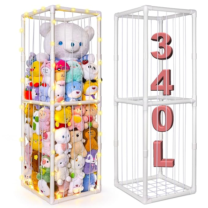 Beinou Stuffed Animals Zoo Storage Stuffed Animals Holder Extra Large Plushies Storage PVC Playroom Organizer Stuffed Animals Cage for Nursery Bedroom
